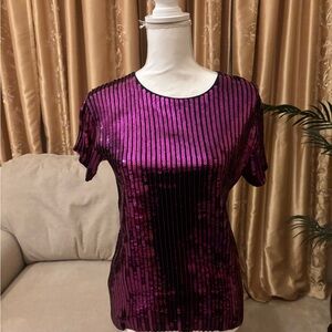 Miu Miu Fuchsia Sequin Short Sleeve Top